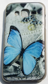 Силиконов гръб ТПУ за Samsung Galaxy J5 J500F сив със синя пеперуда
